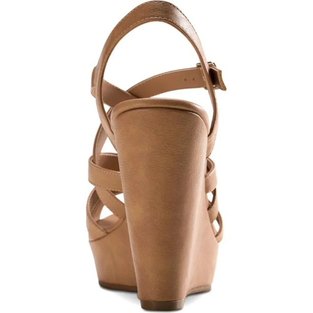 American Rag Arielle platform strappy slingback wedge faux leather Sz 7M